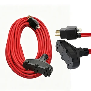 Heavy Duty Construction 50ft Extension Cord 14/3 SJTW Circuit Breaker Plug 3 Prong Multi Outlet Power Cable for Jobsite Drill