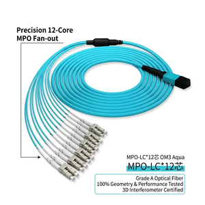 CPR CCA DCA Elite Low Loss 12 Core OM3 50/125m MPO-LC Breakout Cable LSZH 3.0mm Multimode Fiber Patch Cord For Data Center