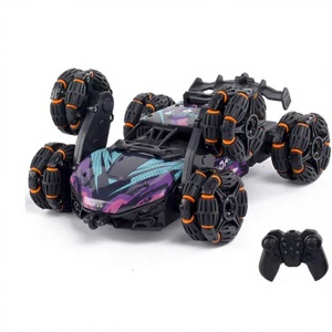 2.4 GHz RC Stunt Car 4WD Off-Road Truck with 360 Flips 6 Wheels Drift Racing Light Spray Follow Me Feature-Model Toy