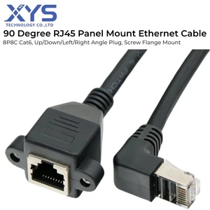 Custom Cat6 RJ45 Male to Panel Mount Female Ethernet Cable,90° Up/Down/Left/Right Multi Angle Optional Extension Cord