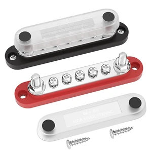12V Bus Bar and Marine Bus Bar, 150A Bus Bar Terminal Block with 2 M6 Studs and 5 M4 Screws Cover for Car Boat