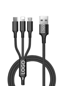 Custom LOGO 3-in-1 Nylon Braided Charging Cable with Micro/Type-C Connectors and Composite Copper Conductor for Mobile Phones