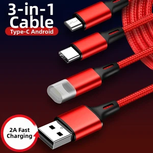 Factory Direct Custom Logo 3A Fast Charging Nylon Braided 3-in-1 USB Charging Cable for Mobile Phones