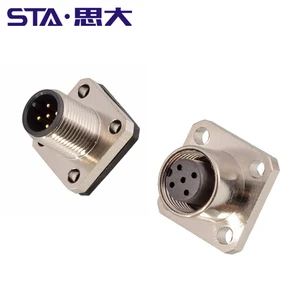 M12 Waterproof IP67 Connector Square Flange Male Female Panel Mount Socket 2 3 4 5 6 8 12 17 Pin Solder Aviation Plug