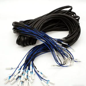Custom Black & Blue Dual-Color Wiring Harness with White Connectors & Pre-Insulated Terminals for Industrial & Applications