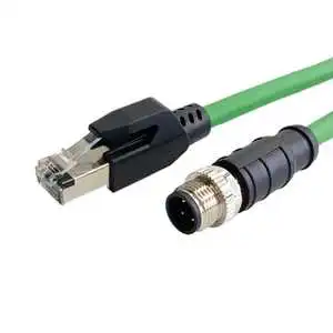 SHAN WEI Shielded M12 D-Coding to RJ45 Industrial Ethernet Cable Cat5e 4-Pin Male Profinet EtherCAT Patch Cord IP67 Waterproof