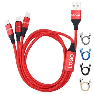 1.2M Custom Logo 3 in 1 Usb Cable Nylon Braided Wire Type c 8pin Micro Fast Charhing Cable for Mobile Gift