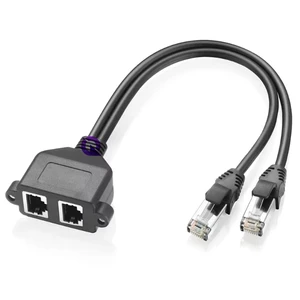 Shielded CAT5E RJ45 Dual Port Conjoined Panel Mount Network Extension Cable with Fixed Screw Hole Connector