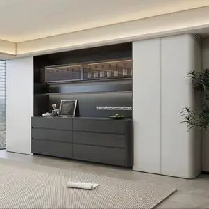 Foldaway Concealed Pull Out Coffee Station Buffet Cabinet Thin Compact Panel for Balcony Tiny Studio Multi Purpose Area