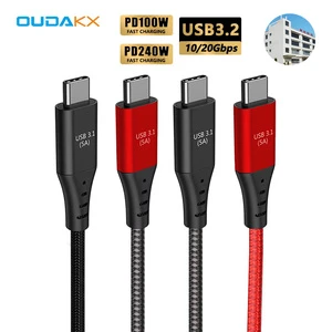 Factory 240W 100W USB 4 Custom Charging Cables 10/20Gbps USB C to C Braided Data Ladekabel for Laptop Power Bank Phone Charger