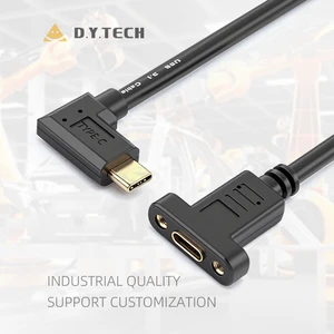 10Gbps PD 4K USB-C USB 3.1 Type C 90 Degree Right Angle Male to Female Extension Data Cable with Panel Mount Screw Hole