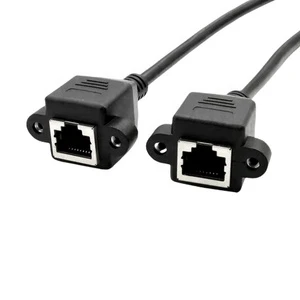 Screw Lock Panel Mount RJ45 Female to Female F/F 10/100Mbps LAN Ethernet Network Extension Cable Cord