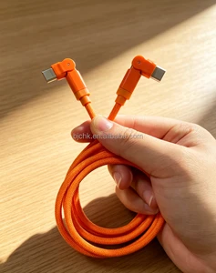 Large 180 Degree Rotational Double-Bend Super-Fast Charging Pure Copper Type-C Data Cable Braided Nylon Jacket for IOS Earphones