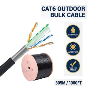 Outdoor Waterproof Direct Burial CAT6 LAN Cable 305m 1000ft 23AWG Solid Bare Copper Shielded Network Bulk Cable
