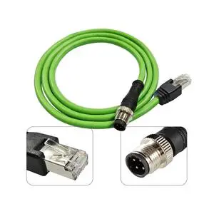 Green M12 Cable Ethernet Cable M12 to RJ45 for Industrial Applications 4 Pin M12 D Code to RJ45 Shielded CAT5e