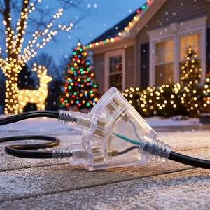 Flexible SJTW Yellow Heavy Duty 25ft 50ft 100ft US 3 Prong Power Cord With LED Indicator Lighted End Extension Cable