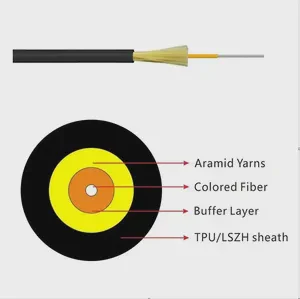 Fiber Optic Cable FIBERVISION Round Type Armored Fiber Drop Optical Cable 1 2 Core G652D GYXFTY Single Mode Cable