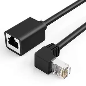 CAT6 Ethernet Extension Cable, Shielded 8P8C Ethernet Patch Cable,Up Angled Support Bandwidth up to 250mhz,1.6ft/0.5m,Black