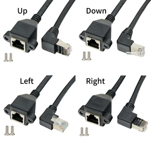 Black 0.3M 0.5m 1m 1.5m RJ45 Cat5E Male to Female Screw Panel Ethernet LAN Network Extension Cable for Computer