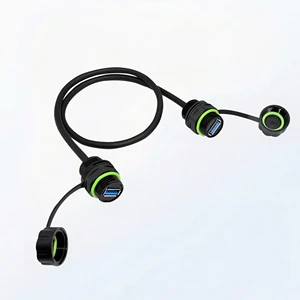 IP68 Waterproof USB 3.0 Dual Extension Cable M20 Panel Mount Industrial Connector with Dust Cap for Outdoor Camera LED Screen