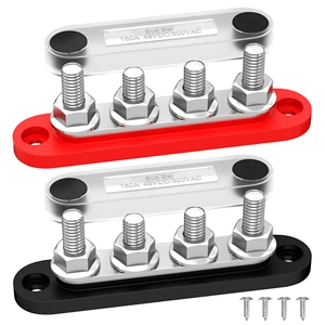 150A Bus Bar and Copper Bus Bar, 12V Bus Bar Terminal Block with 4 X M5 Posts, Cover for Marine Automotive Solar