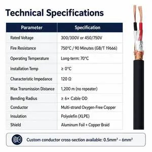 Flame Retardant Low Smoke Flexible Screened Power Cable 120 Ohm For Building Automation BAS Security Monitoring