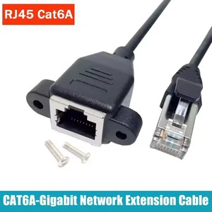 Cat6A RJ45 Male to Female Network Extension Cable with Ears Gigabit Shielded Network Connector Cat6A Female Head Shielded Wire