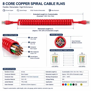 8 Core Copper Conductor Spiral Cable RJ45 Coiled Extension Cable Flexible Retractable Spring Wire for Industrial Equipment