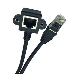 stock Down Angle Ethernet Extension Cable RJ45 Screw Panel Mount Network Extension patch cord