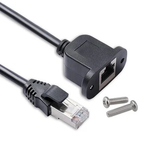 Panel Mount RJ45 Female to Male Cat5E Shield Ethernet Network Extension Cable