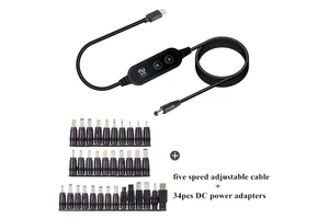 USB C PD Trigger Cable with Digital Display 5-20V Adjustable Voltage with 34pcs DC Adapter Plugs 5-Speed Adjustable Voltage