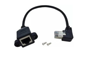 Ethernet Network Connector 90 Degree Left Right Angle RJ45 Panel Mount Male to Female Extension Cable With Screw Extension Cat5e