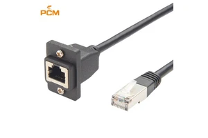 ECF Stype CAT6 STP RJ45 Male to Female Screwing Lock Ethernet Panel Mount Extension Cable, LAN RJ45 Cabinet Flush Mount
