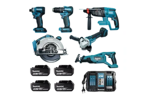 Makita 18V LXT 6-Tool Combo Kit Impact Drill Screwdriver Saw DGA404 Grinder Recip Saw DHR242 Hammer Drill Batteries Dual Charger