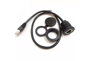 Shenzhen Manoson Black Waterproof Round Panel Mount CAT5E RJ45 Male to Female Ethernet Extension Network Cable