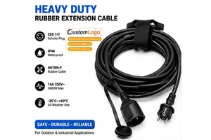 Heavy Duty Schuko Extension Cord CEE7/7 European Power Cable H07RN-F Rubber Outdoor Extension Lead 16A 250V