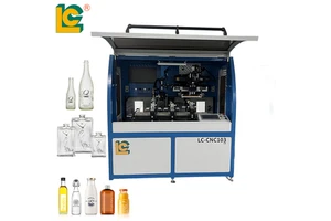 New Auto Full Servo Screen Printer for Round Bottle Flat Cup Oval Jar Can Tube High Precision UV Curing 3-Station Printing