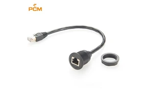 CAT5e RJ45 Male to Female Ethernet Round Panel Mount Extension Cable LAN Network for Industrial Equipment Cabinet Chassis Flush
