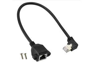 Right Bend Angle RJ45 Male to Female Shielded Ethernet Network Connector Screw Panel Mount Extension Cable for Router, Modem