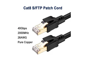 Cat8 S/FTP RJ45 Patch Cord 40Gbps 2000MHz 26AWG Pure Copper Shielded Network Cable Indoor For Server & Data Center, PVC/LSZH