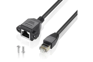 Bochara Cat 6 RJ45 Male to Female Ethernet LAN Network Extension Cable With Screws+ Panel Mount 30cm 60cm 1m 1.5m 3m 5m