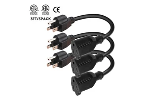 3FT 3Pack Set Short Extension Cord SJTW Weatherproof Extension Cable Indoor Outdoor Use Nema 5-15p To 5-15r/C13/C19 ETL Listed