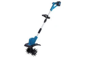 21V Cordless Electric Tiller Cultivator Battery Powered Mini Garden Rotavator 1300mAh Battery Adjustable 2-15cm Depth for Soil