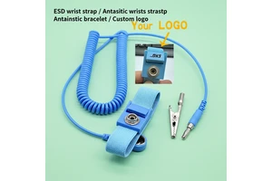 1.8M PU Coil Cord Blue Adjustable Strap Static Relief Electrostatic Safe Conductive Grounding Band Kit ESD Wrist Strap