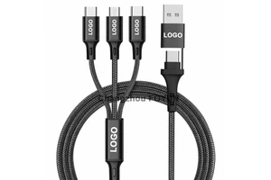Hot Seller Wholesale Data Transfer Nylon Cable Custom Logo Fast Charging Wires 4 in 1 Charging Cable for Phone Gift Promotion