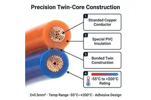 -55~200°C Ultra-Wide Temp Self-Adhesive Flat Wire 2X0.5 Copper PVC Stick-On Extreme Environment Industrial Automation LIBIN