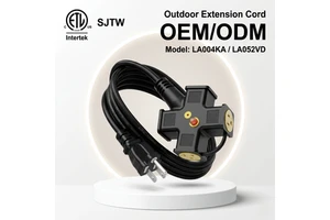 Linsheng ETL Listed 15 Amp 12 Gauge 25FT 4-Outlet Heavy Duty Outdoor Extension Cord With Overload Breaker For Home Appliance
