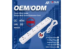 10A 250V UK Plug 6 Way Multi Socket Extension Cord Lead Universal Socket Power Strip With Power ON/OFF Indicator For Home Office
