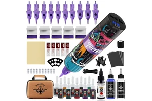 Beginner Punk Style Wireless Tattoo Machine Set Tools Battery Pen Bag Glue Integrated Needle Tattoo Equipment 850g