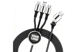 Custom Logo Promotional Data Cable Gift 1.2m Nylon Braided 3 2 Dual Input USB Type C Pure Copper LED Charging Cable